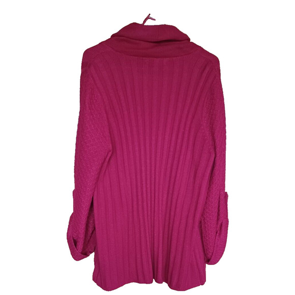 CAROLYN TAYLOR Red Open Mixed Knit Cardigan Womens 1X Long Sweater Holiday Color - Picture 4 of 7